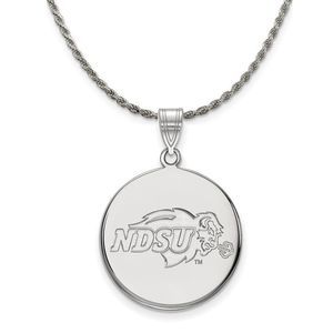 Sterling Silver North Dakota State Large Disc Pendant Necklace - 26 In